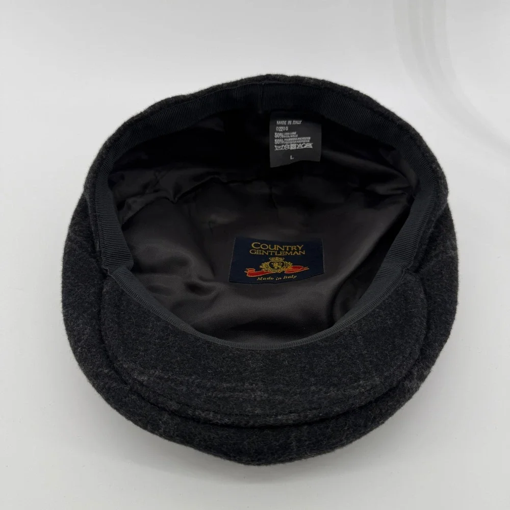 Country Gentleman Flat Cap Mens L Black Solid Wool Blend Made in Italy Ivy Hat